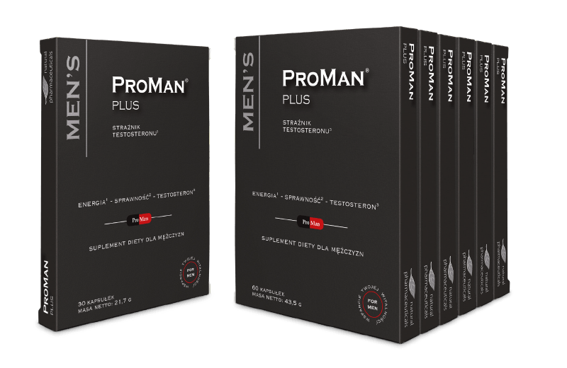 Natural Pharmaceuticals ProMan® Plus Roczny zapas oraz blister suplementu diety ProMan® Plus.