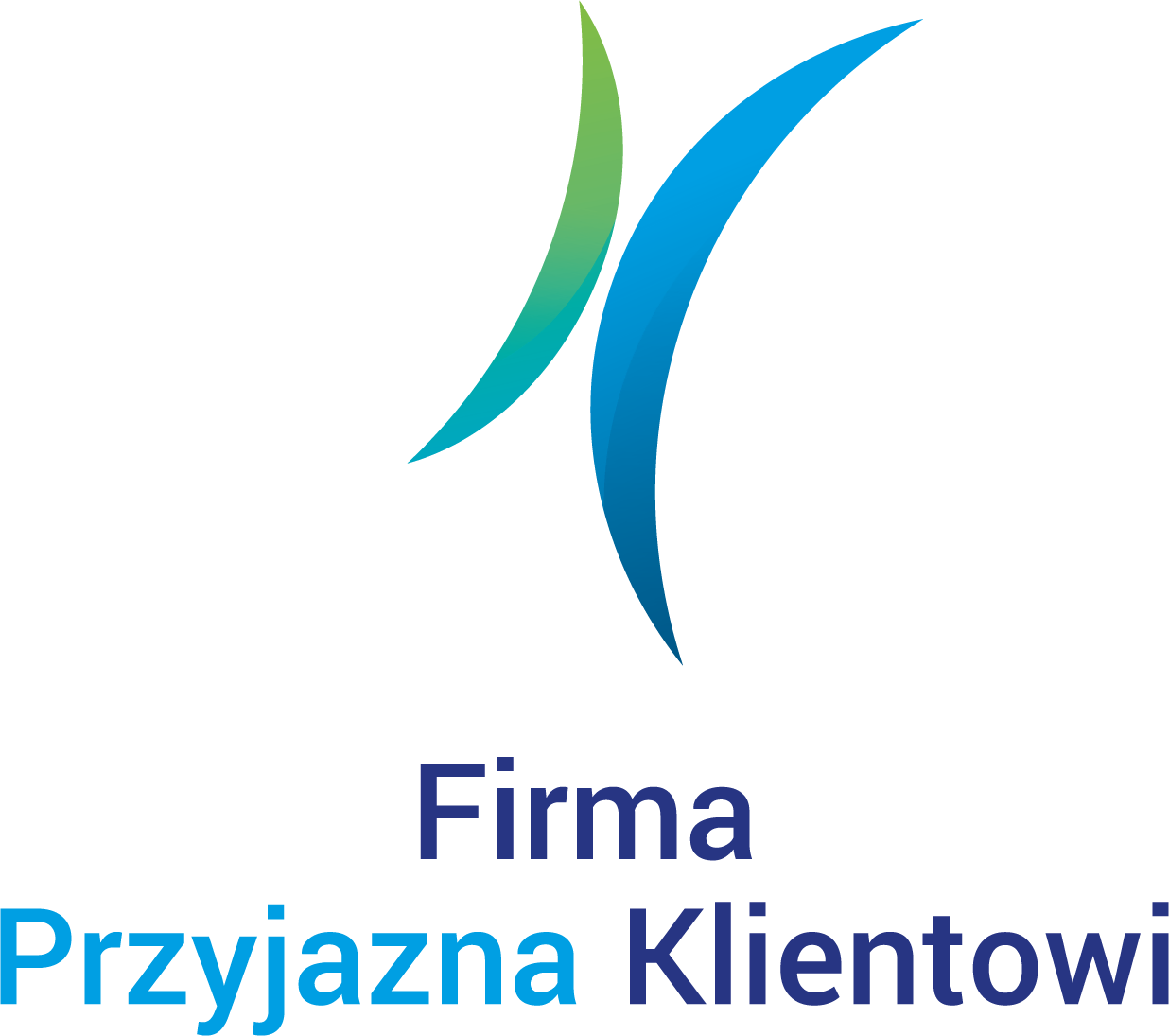 Natural Pharmaceuticals OmegaMarine™ Premium Logo wyróżnienia „Firma Przyjazna Klientowi” z abstrakcyjnymi zielono-niebieskimi kształtami.
